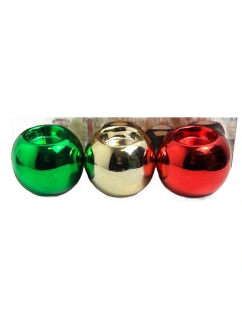 Set of Three Reflective Christmas Ornament Votive Candle Holders